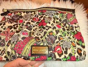 Betsey Johnson Leopard Print Floral Rose Cosmetic Pouch